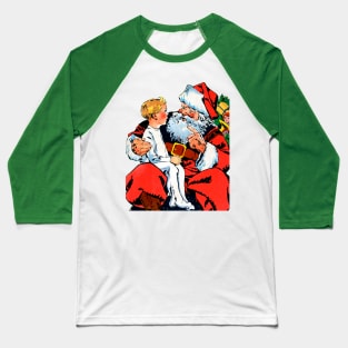 little boy asks Santa Claus for gifts for his merry Christmas Retro Vintage Comic Book Baseball T-Shirt